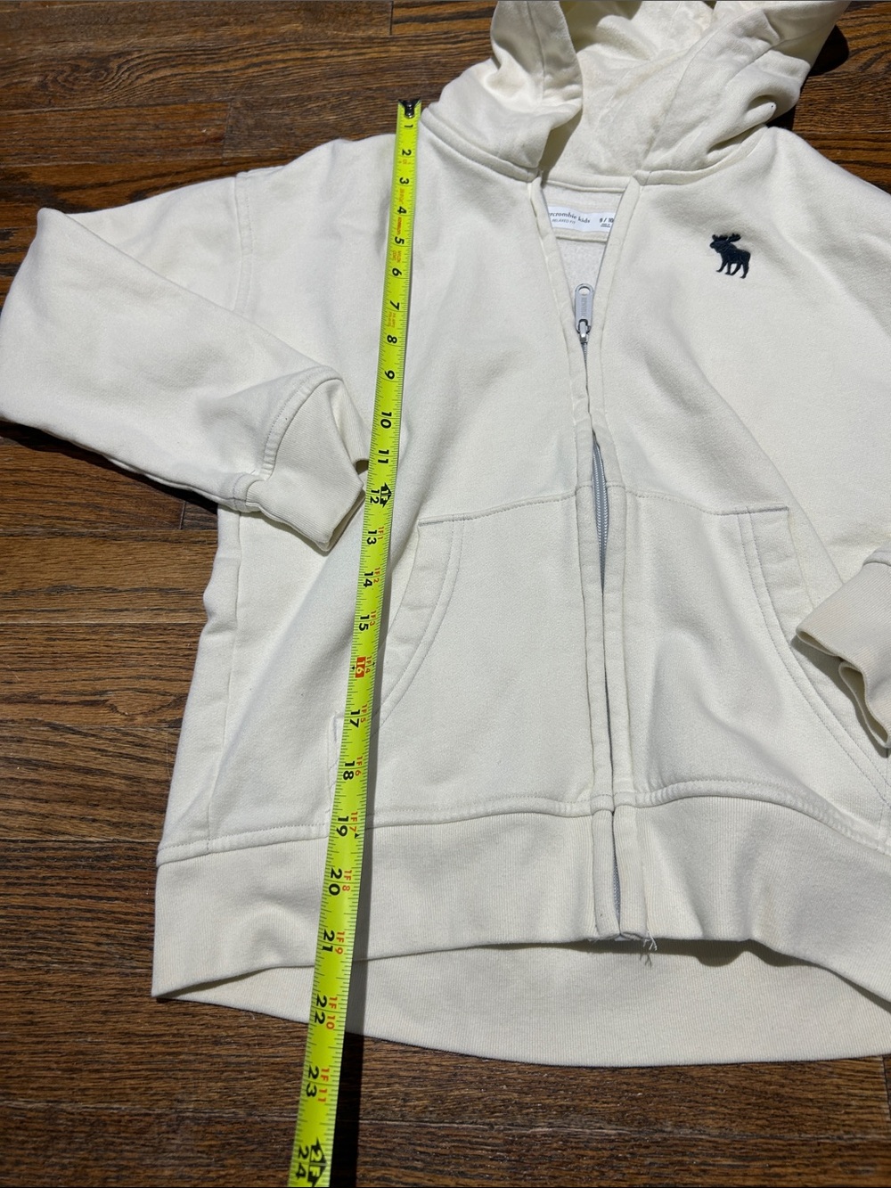 abercrombie kids Cream Zip Hoodie with Navy Moose Logo - Picture 2 of 8